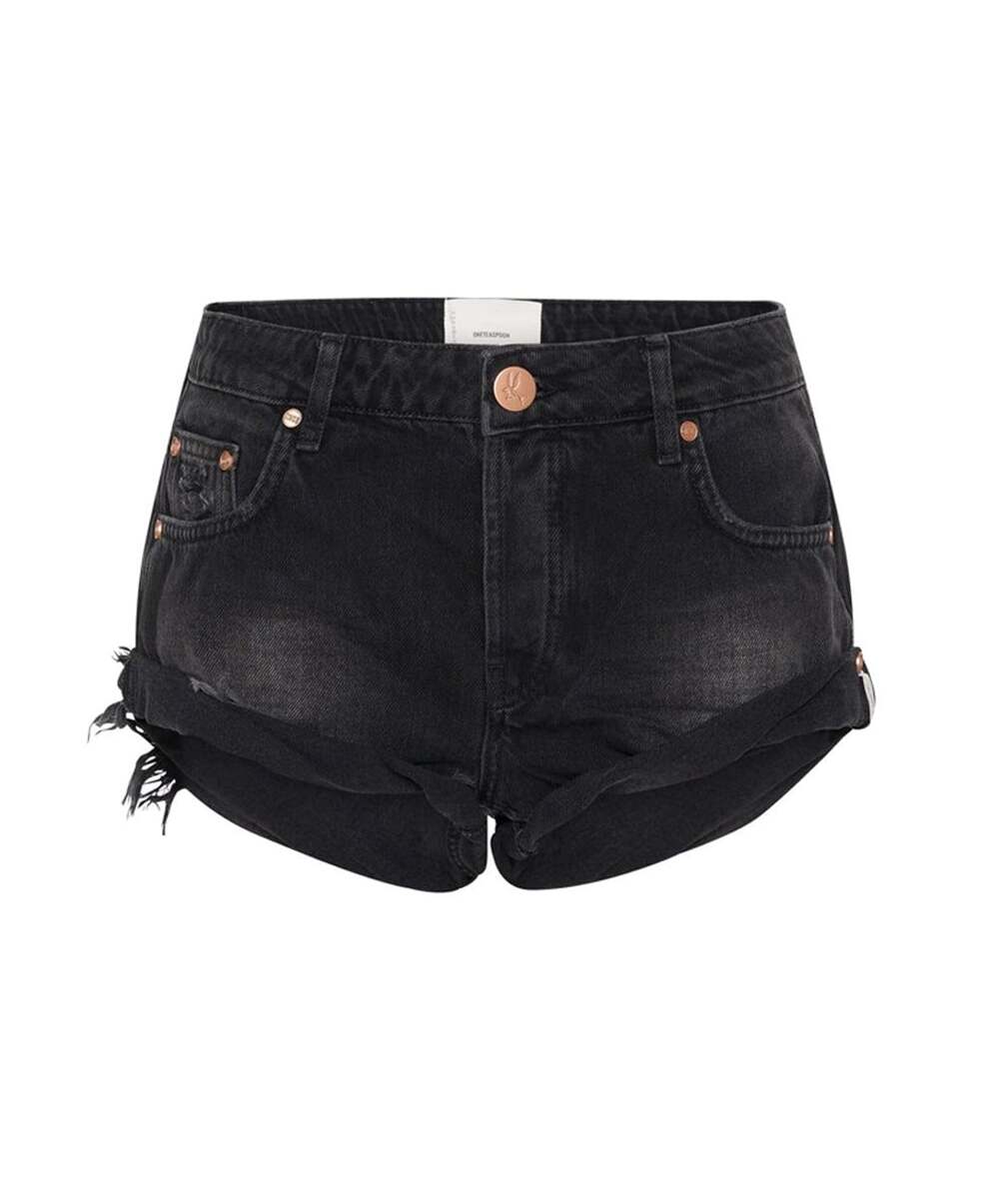 One Teaspoon Bandits Low Waist Denim Shorts in Worn Black
